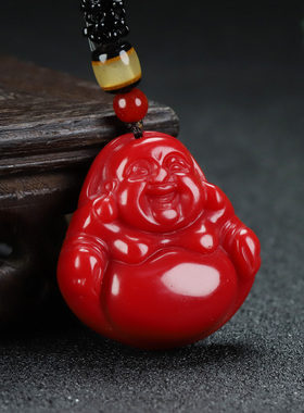 新疆和田玉弥勒佛吊坠男女款鸡血玉大肚笑佛红玉佛公笑佛挂件玉坠