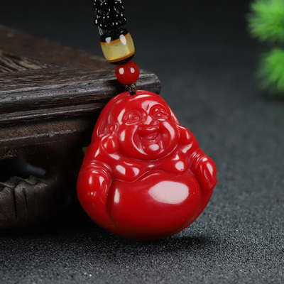新疆和田玉弥勒佛吊坠男女款鸡血玉大肚笑佛红玉佛公笑佛挂件玉坠