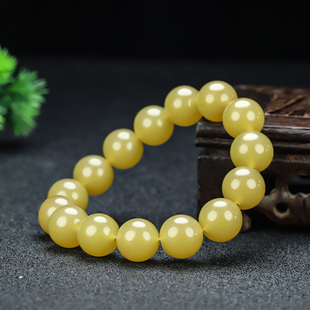 天然和田玉手串鸡油黄玉手链黄龙玉圆珠子手串新疆米黄玉手链手饰