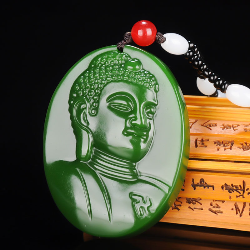 新疆和田玉本命佛大日如来吊坠碧玉大日如来佛祖头像挂件玉牌玉佩