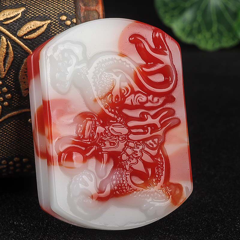 天然新疆和田玉金丝玉龙皮带扣男款鸡血玉生肖龙腰带扣玉龙牌挂件