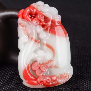 鸡血石玉花瓶吊坠和田玉绿松花瓶玉坠金丝玉平平安安花瓶挂件男女