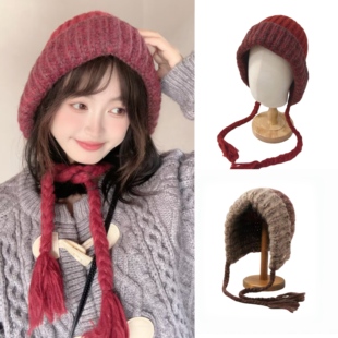 CA4同款巴拉克拉法帽大头围马海毛羊毛保暖防风护耳帽针织帽子女