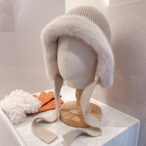 巨可爱保暖兔绒针织护耳帽加绒款