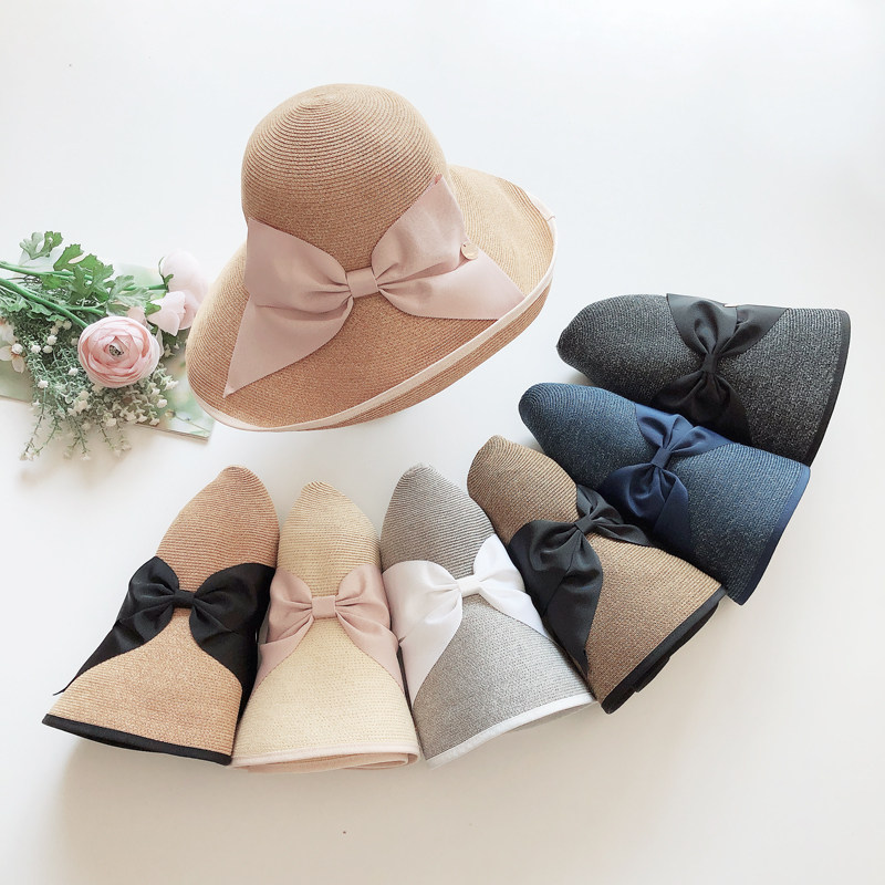 元！白富美bi备！ 防UV紫外线 优雅缎带蝴蝶结镶边渔夫帽 遮阳帽