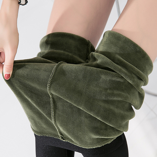 保暖棉裤 特大码 女高腰加绒外穿羊羔绒打底裤 500克加厚脚踩光泽裤