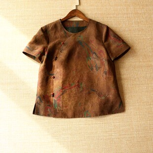 498香云纱圆领上衣女短袖真丝龟裂纹t恤裁剪图服装DIY实物纸样