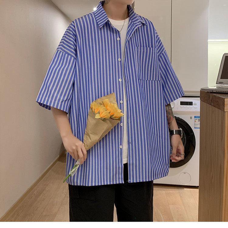 536男式衬衣宽松衬衣中式裁剪图纸服装设计感条纹纸样