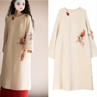 413羊驼毛混织毛织连衣裙手绣绒感保暖外套做衣服裁剪纸纸样