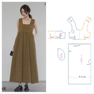视频496宽松日系长款摆连衣裙做衣服装裁剪图板宽吊带背心纸样
