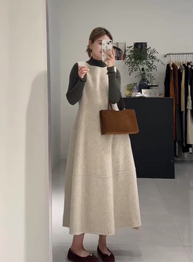 视频954女装O型大码单面羊绒毛呢套头无袖背心裙连衣裙裁剪图纸样