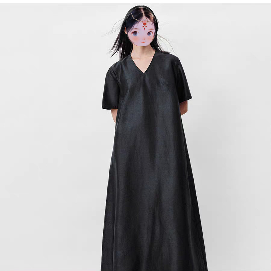 视频780香云纱真丝深V领短袖简约风连衣裙做衣服装裁剪图可纸样