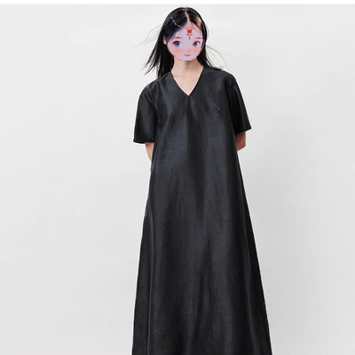 视频780香云纱真丝深V领短袖简约风连衣裙做衣服装裁剪图可纸样