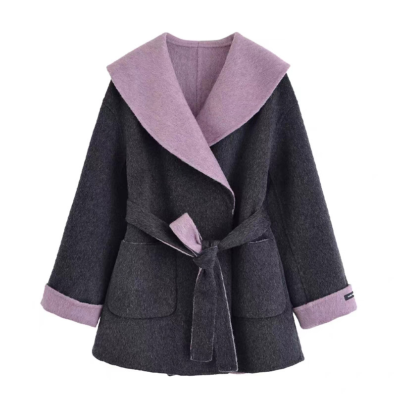 557男女通用青果大翻领宽松双面尼羊绒上衣裁剪图落肩袖外套纸样