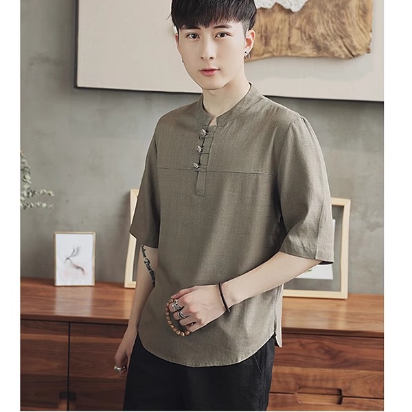 505新男恤中式棉麻半截袖唐装上衣衬衣牛皮纸裁剪衣服图纸样