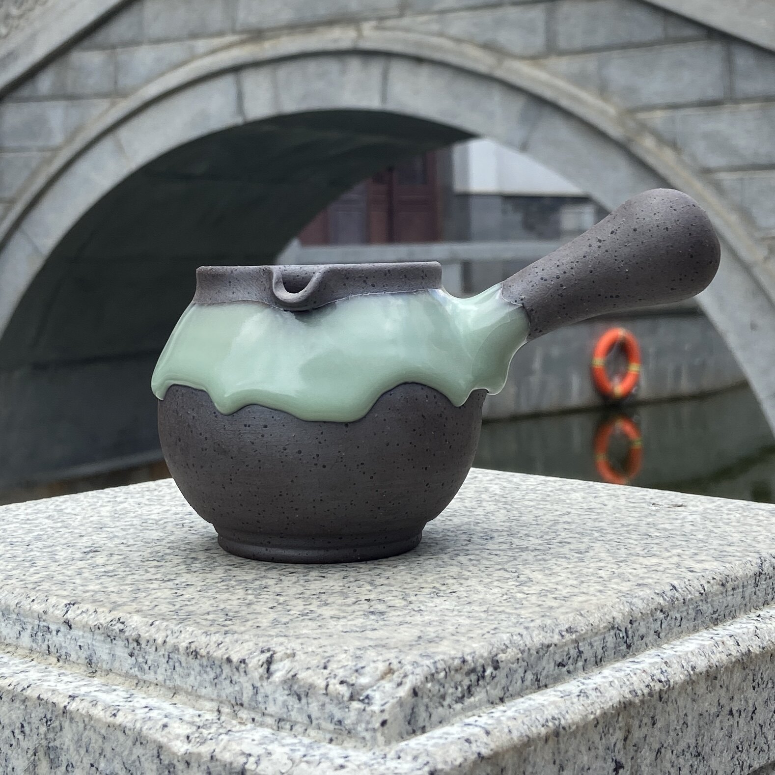 台湾宜龙李永忠老紫砂汝窑青瓷侧把茶海公道杯断水利落不流口水