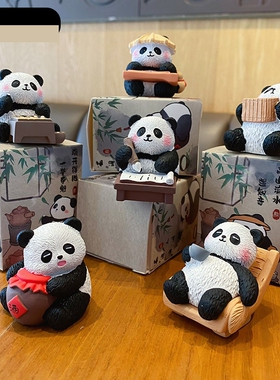 百茂原创国风八雅毛流感熊猫车载摆件可爱精致树脂公仔桌面装饰品