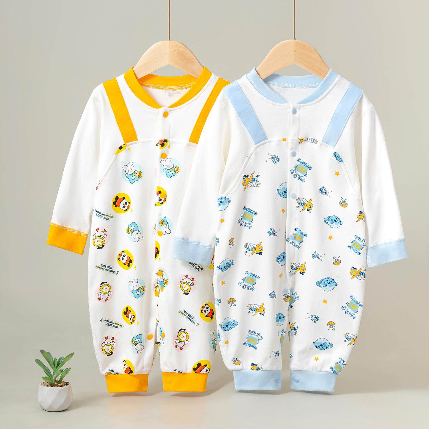 Aa类纯棉婴儿连体衣春秋款新生儿无骨哈衣宝宝爬服长袖婴幼儿衣服