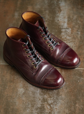 岩屋手造 绅士工装系列手工伞兵靴 Horween CXL茶芯马皮男鞋男靴