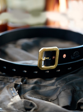 岩屋手造 男士硬汉皮带多脂牛皮美式复古 铜扣加厚腰带 手工打磨