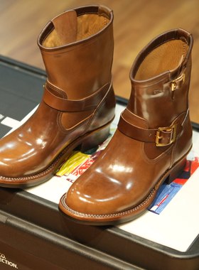 工装鞋机车靴岩屋手造工程师靴靴 Horween稀有色马臀皮V底复古