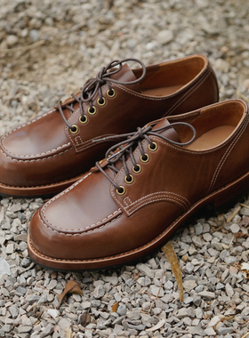 狩猎靴岩屋手造复古手工靴低帮短靴Horween皮料V底靴子男鞋工装鞋