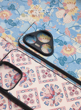 新中式国风款蓝粉色帆布面手机壳苹果iPhone1716pro15max14plus