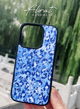 蓝色豹纹纯棉布面手机壳个性iPhone苹果1713mini16pro15max14air