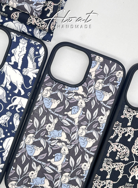 平铺动物园兔豹子棉布面手机壳苹果小米iPhone1716pro15max14plus