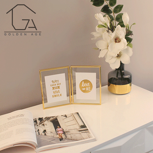 北欧高级感摆台两联三折叠玻璃亚克力照片金属相框567寸10寸a4寸8