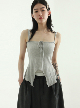 韩国代购 25S/S stripe ribbon unbal sleeveless top 吊带背心
