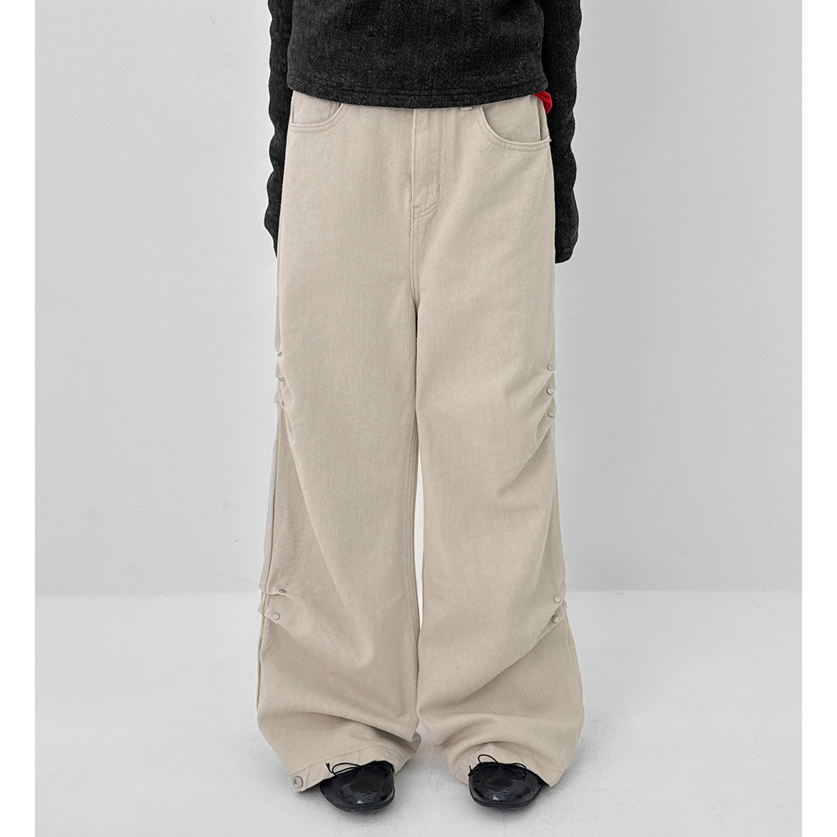 韩代26 Henna Snap Button Rivet Straight Cotton Pants休闲长裤