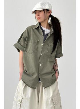 韩国代购26 rivet washed cotton half shirt (unisex) 半袖衬衫