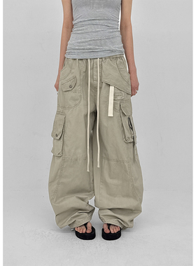 韩国代购26 Formula Banding Washed Cargo Wide Pants抽绳工装裤