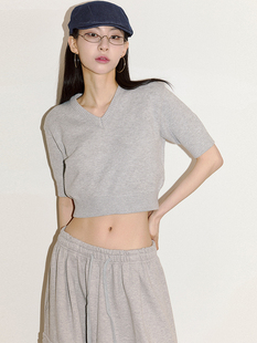 韩代Raucohouse Verso v-neck crop short sleeve knit短袖针织衫