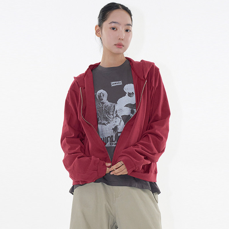 韩代Raucohouse Ready crop zip-up hoodie 百搭纯色连帽卫衣女