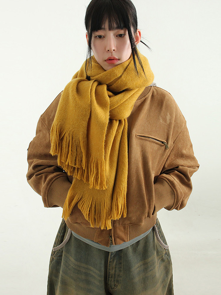韩国代购 tassel knit muffler 设计师款复古流苏针织围巾百搭女