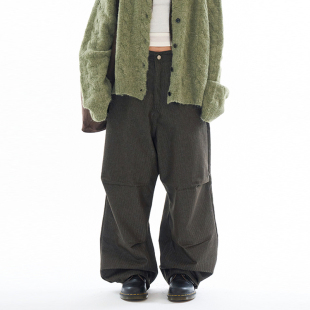 Herringbone 暗纹休闲长裤 pintuck pants wide 韩代Raucohouse