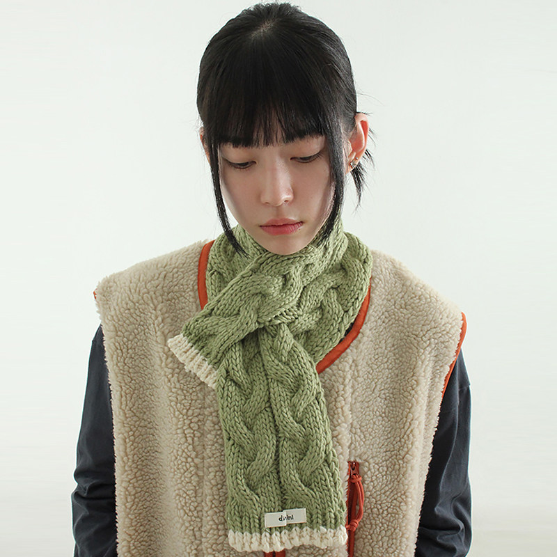 韩国代购24F/W two tone twisted muffler 设计师款拼色针织围巾