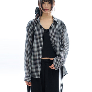 韩代Raucohouse Vina sheer check wrinkle shirt 格子长袖衬衫