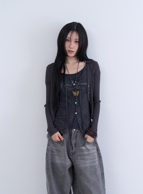 lowear韩代 viscose lace mix knit cardigan 蕾丝拼接长袖针织衫