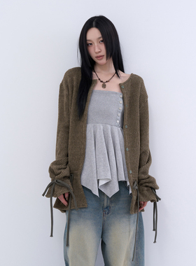 lowear韩代 shirring strap loose cardigan 抽绳系扣针织开衫女