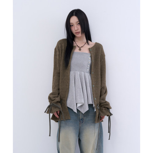 lowear韩代抽绳系扣针织开衫