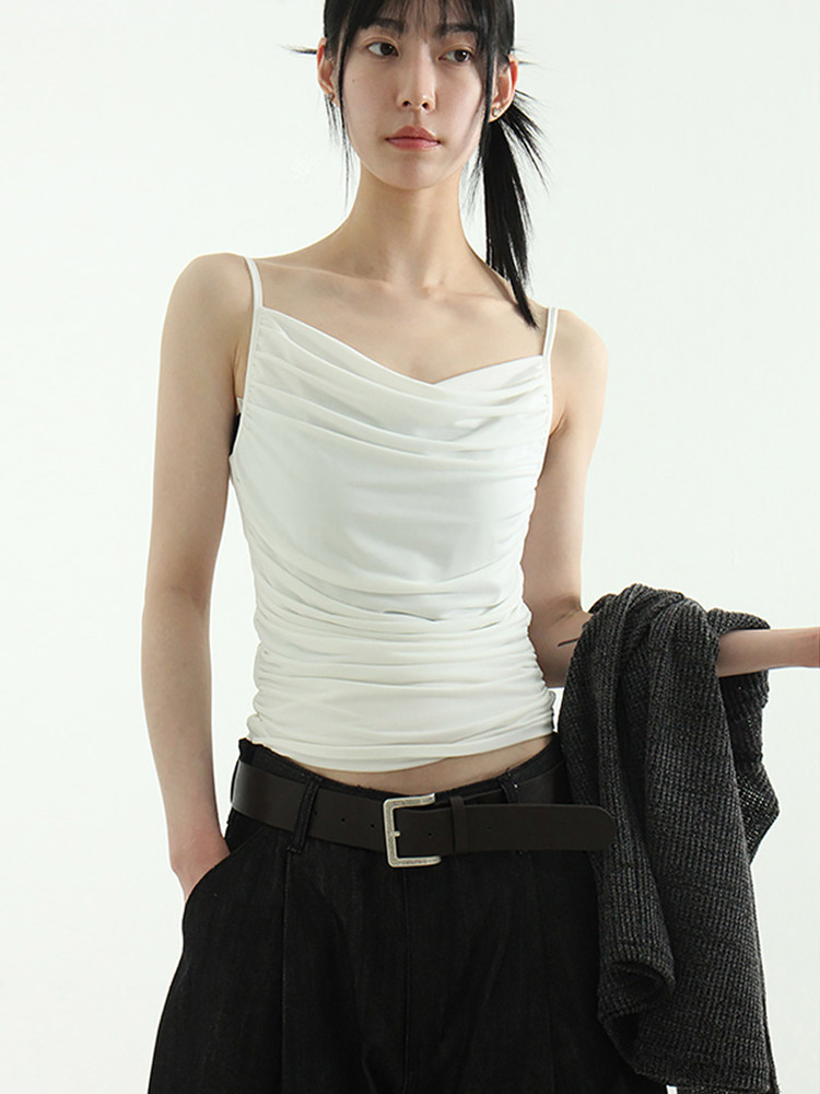 韩国代购24 silket draped shirring sleeveless top堆叠吊带背心