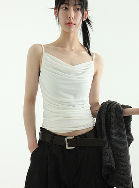 韩国代购24 silket draped shirring sleeveless top堆叠吊带背心