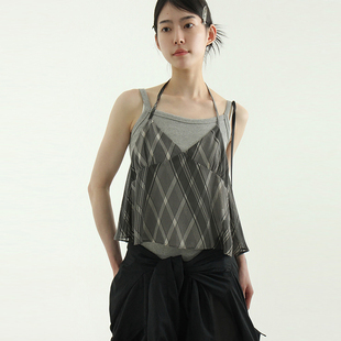 check argyle chiffon sleeveless 格子吊带背心 韩代25S top