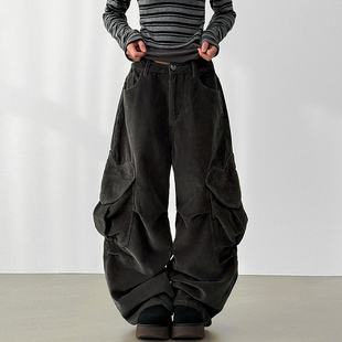 韩国代购26A/W heart pocket corduroy wide pants 灯芯绒工装裤
