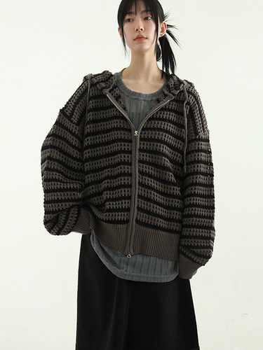 Localmansion韩代条纹针织帽衫