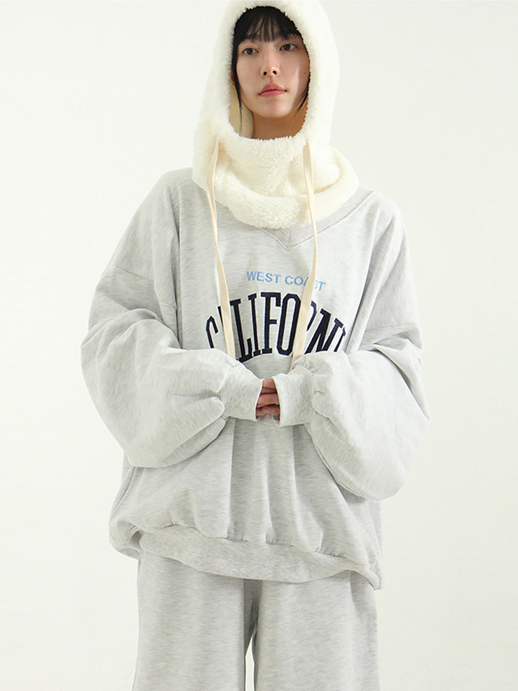 韩国代购23F/W V neck embroidery cotton mtm V领字母刺绣卫衣女