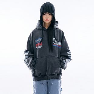 韩代Raucohouse Team racing heavy pigment hoodie 字母连帽卫衣